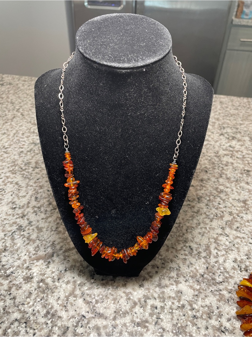 Vintage Baltic Amber nuggets and 925 silver chain necklace